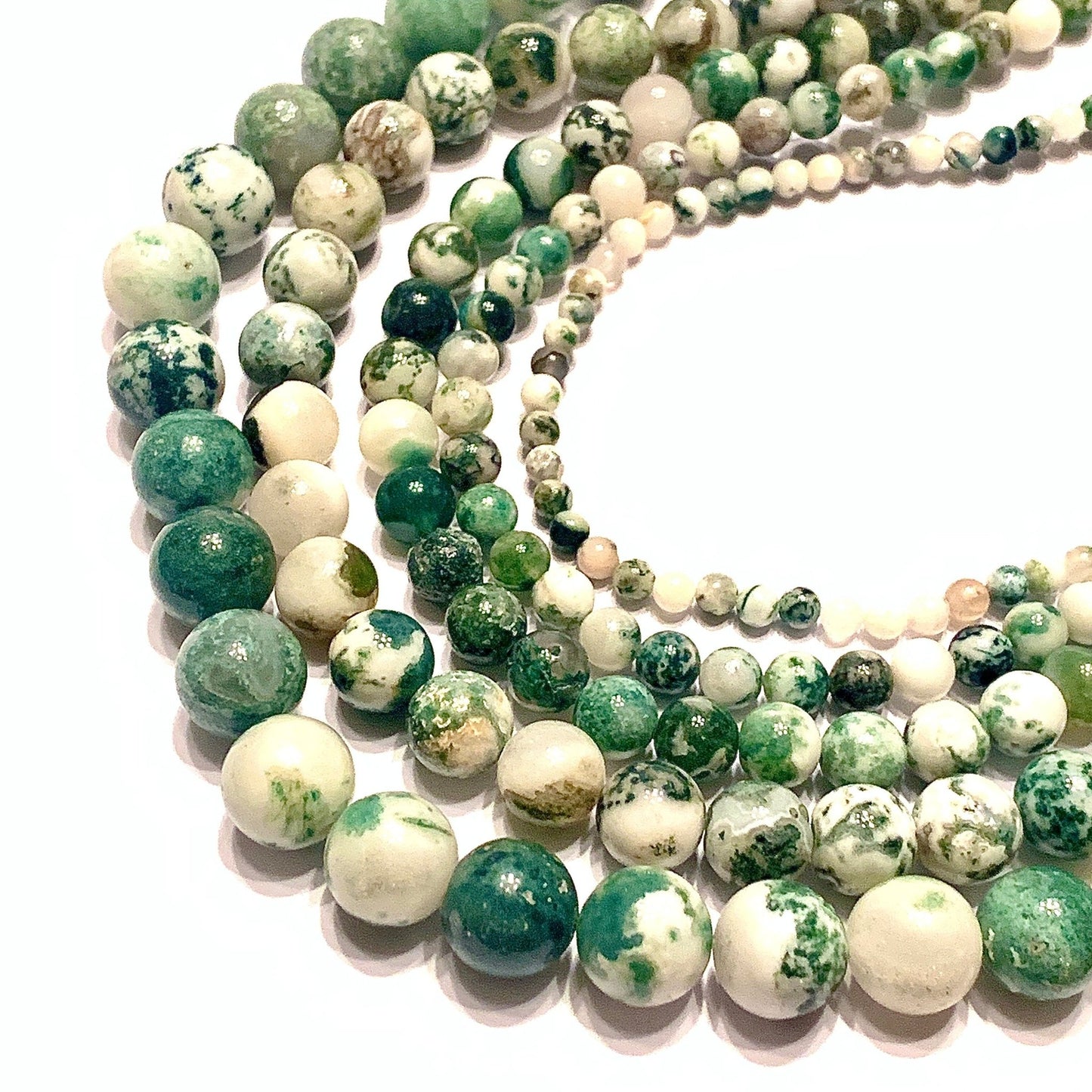 Green White Moss Tree Agate Gemstone Smooth Round Beads - Coral and Vine Co