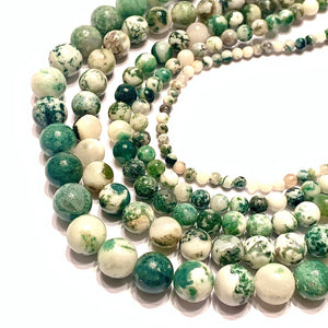 Green White Moss Tree Agate Gemstone Smooth Round Beads - Coral and Vine Co