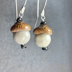 Grey Acorn Earrings with Black Spinal in Silver - Coral and Vine Co