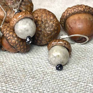 Grey Acorn Earrings with Black Spinal in Silver - Coral and Vine Co