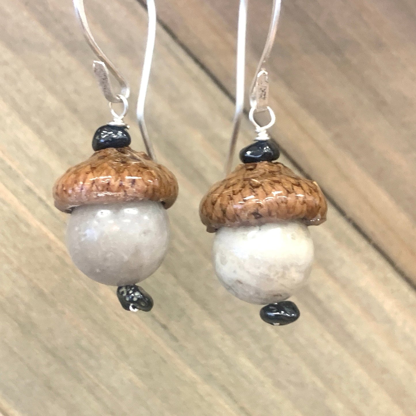 Grey Acorn Earrings with Black Spinal in Silver - Coral and Vine Co