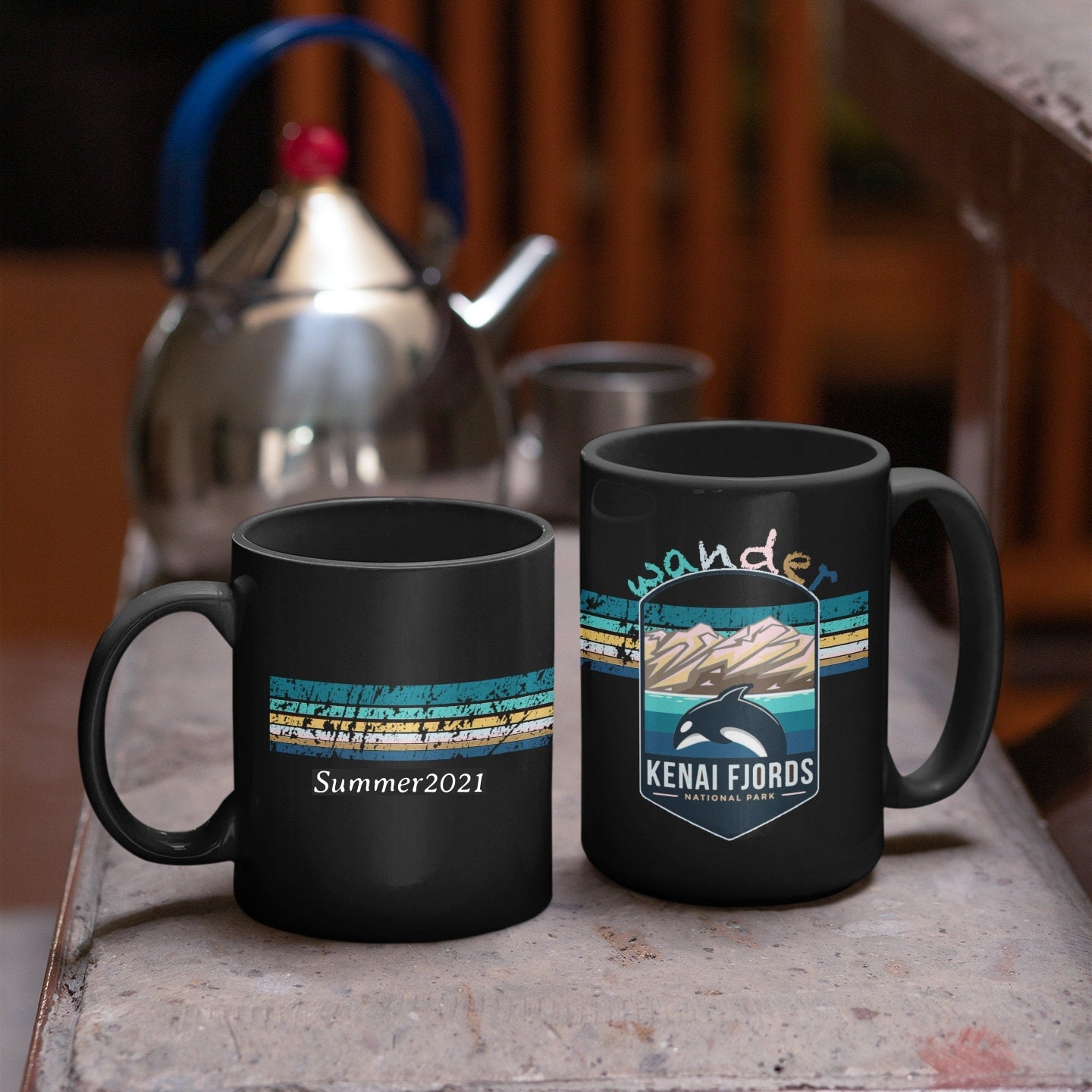 Kenai Fjords National Park Mug - Alaska Black Coffee Mug 15oz - Coral and Vine Co