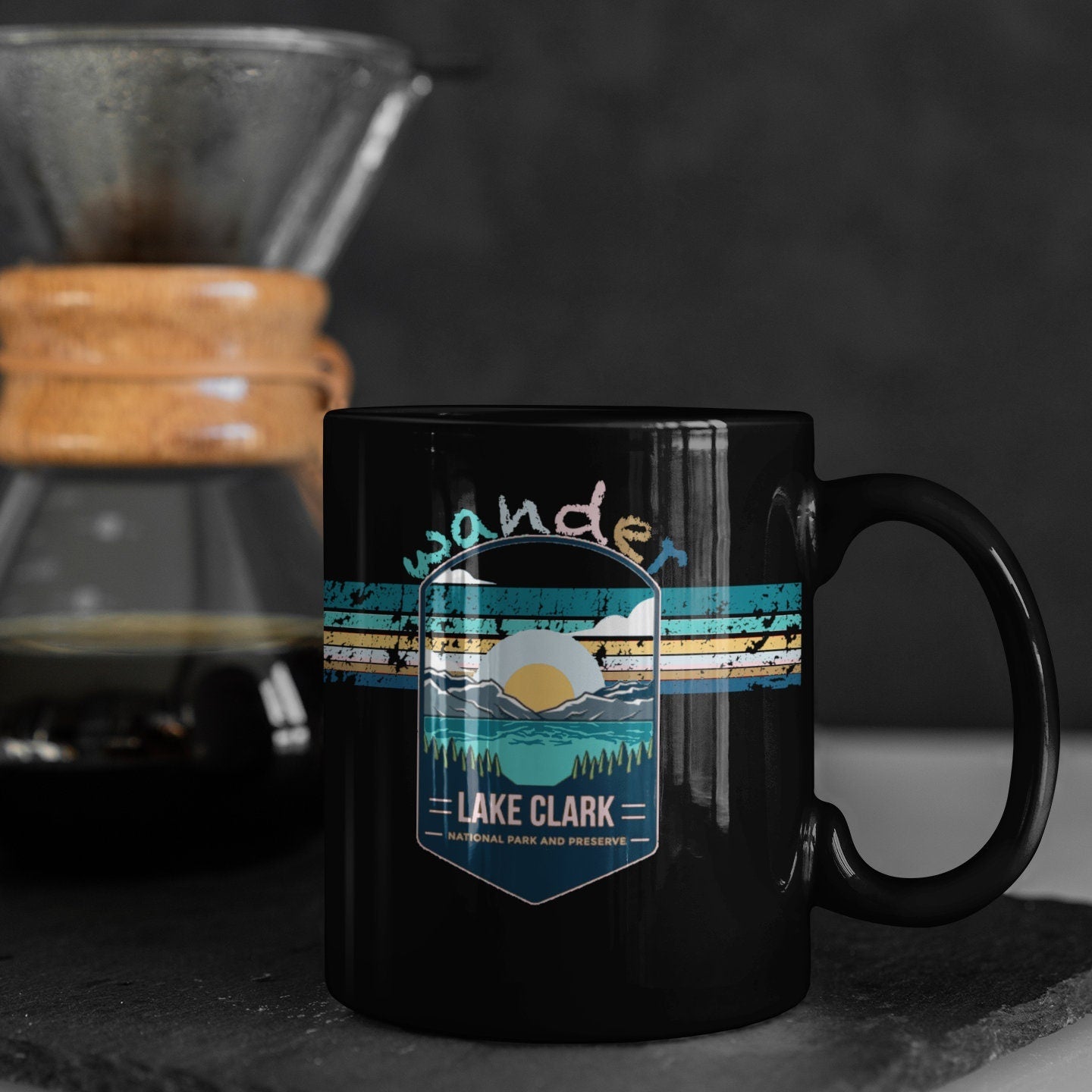 Lake Clark National Park Mug - Alaska Black Coffee Mug 15oz - Coral and Vine Co
