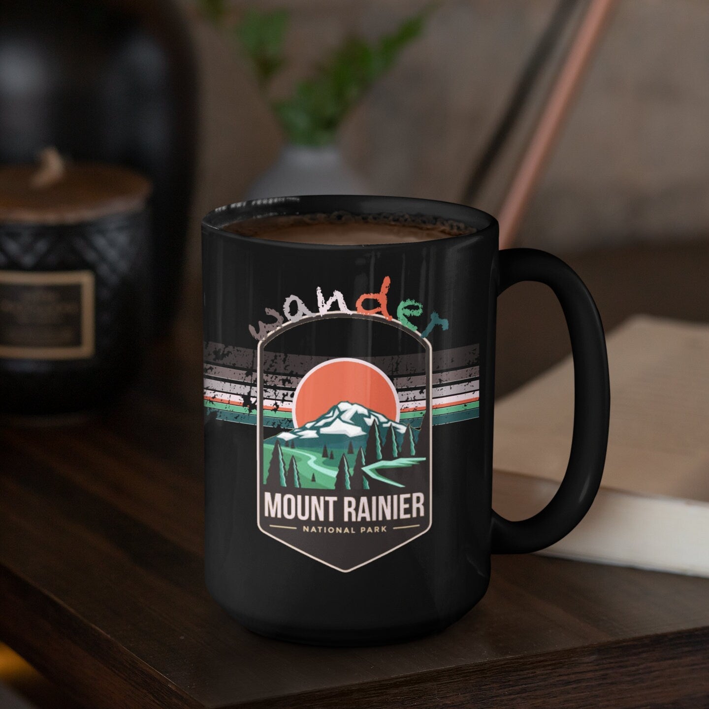 Mount Rainier National Park Mug - Washington Black Coffee Mug 15oz - Coral and Vine Co