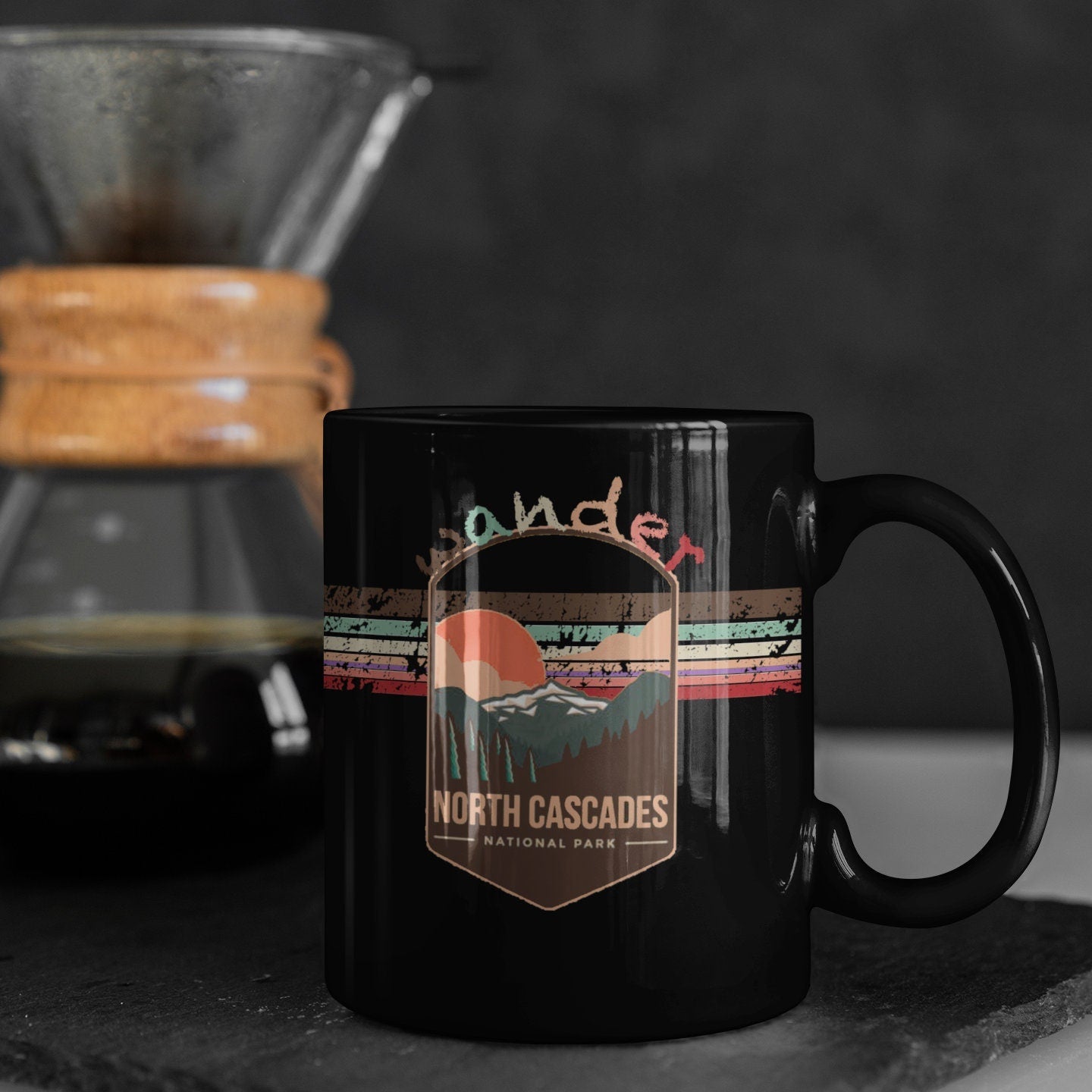 North Cascades National Park Mug - Washington Black Coffee Mug 15oz - Coral and Vine Co