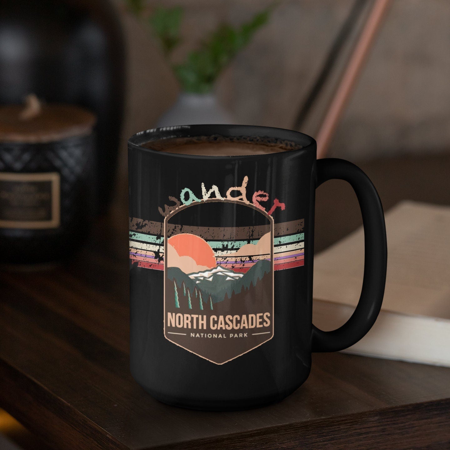 North Cascades National Park Mug - Washington Black Coffee Mug 15oz - Coral and Vine Co