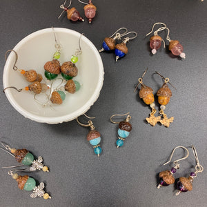 Silver Bumble Bee Earrings with Green Aventurine Acorns - Coral and Vine Co