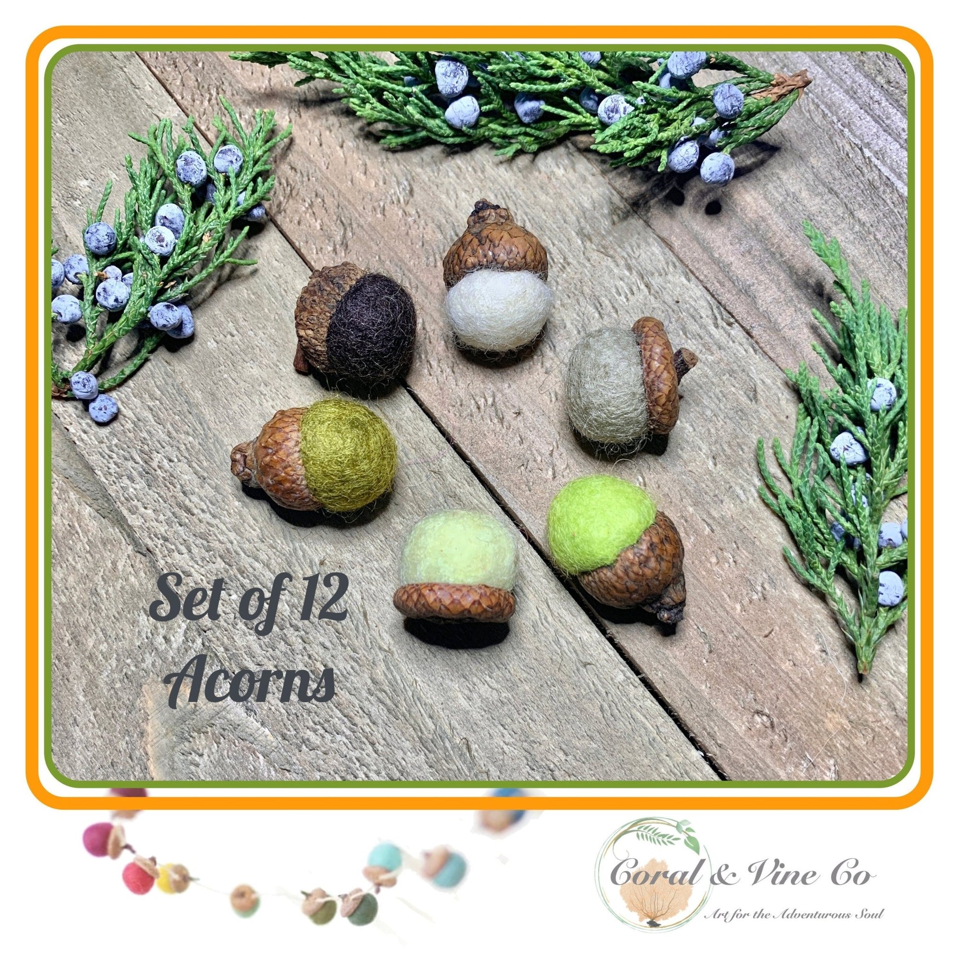 Soft Green Centerpiece Decorations. Wall Decor. Colorful Wool Acorns - Coral and Vine Co