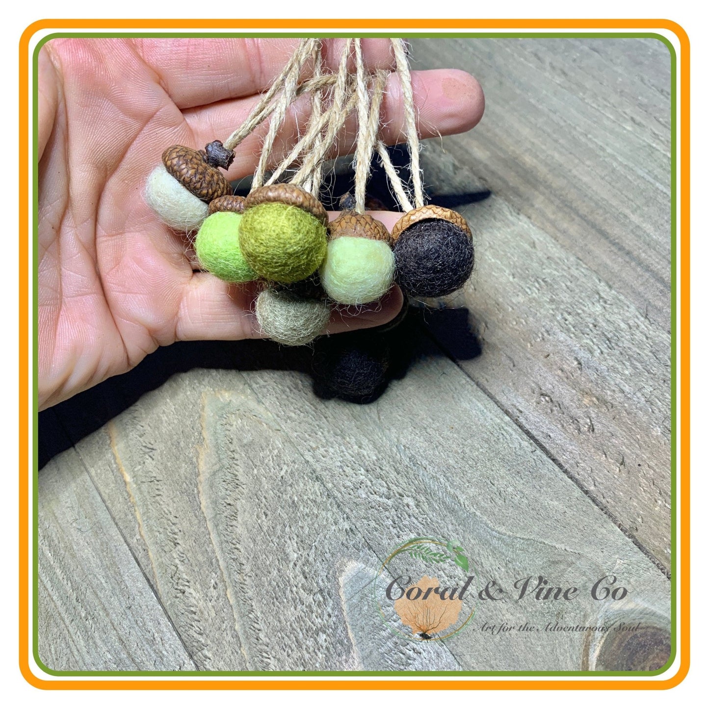 Soft Green Centerpiece Decorations. Wall Decor. Colorful Wool Acorns - Coral and Vine Co