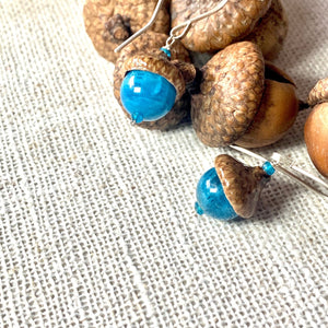 Teal Apatite Fairie Earrings w/ Acorn Caps in Silver - Coral and Vine Co
