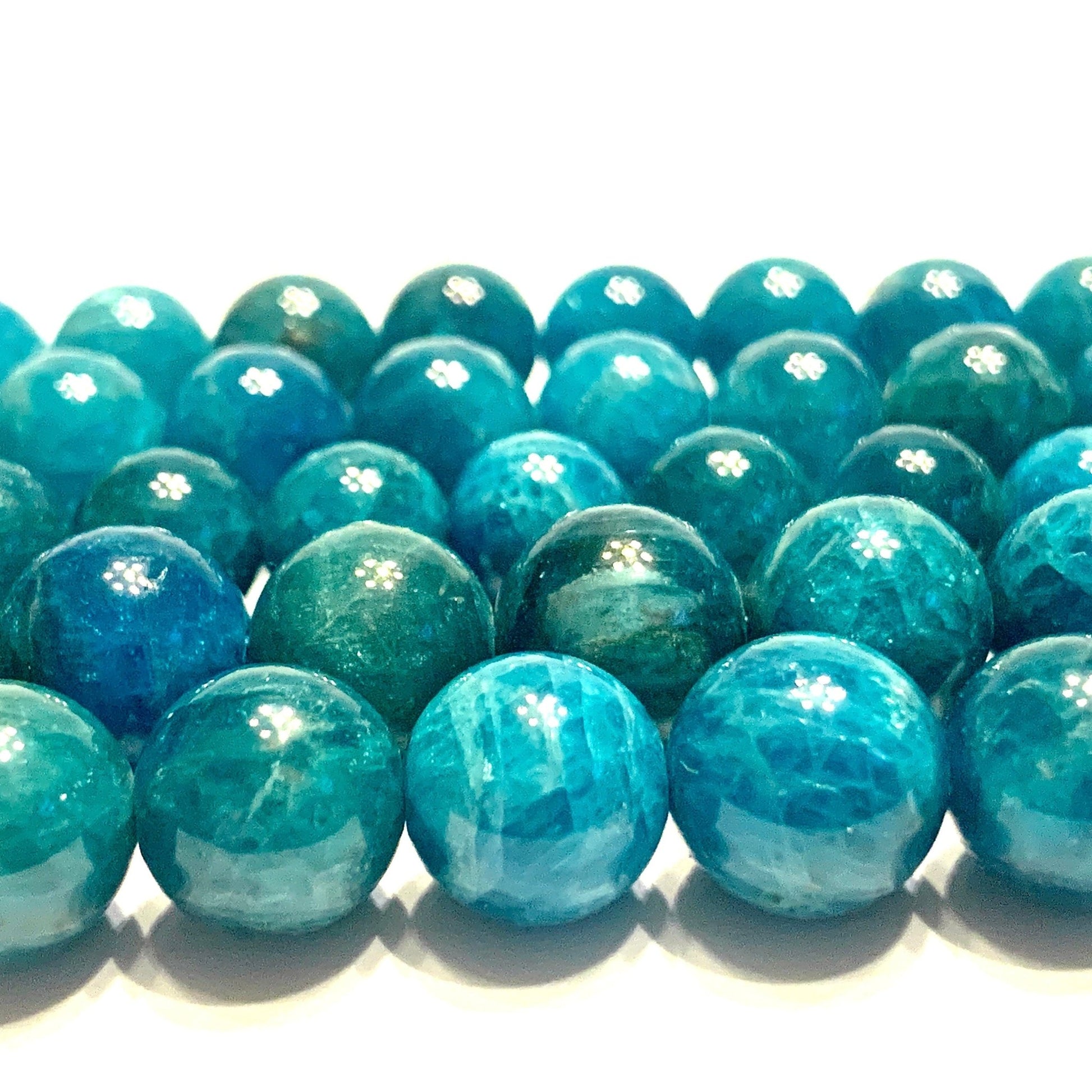 Teal Blue Apatite Gemstone Smooth Round Beads - Coral and Vine Co