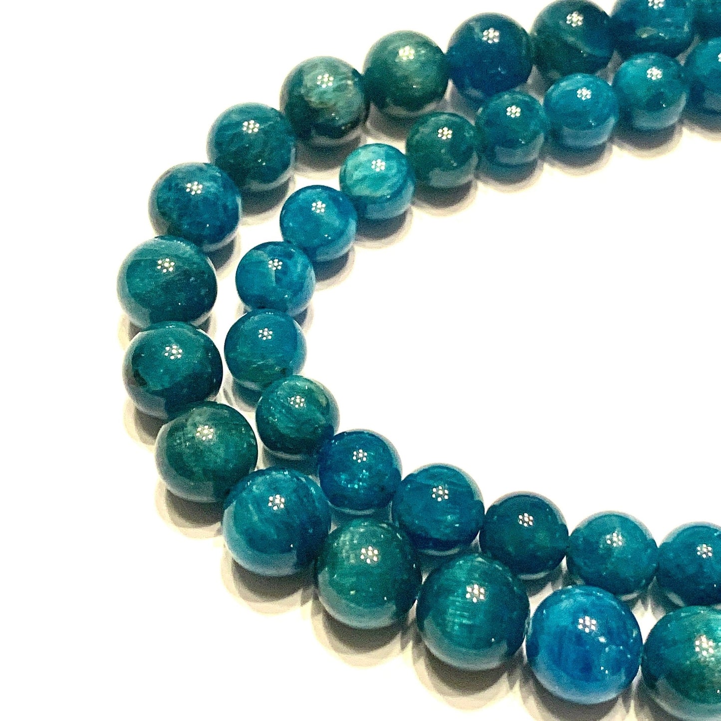 Teal Blue Apatite Gemstone Smooth Round Beads - Coral and Vine Co