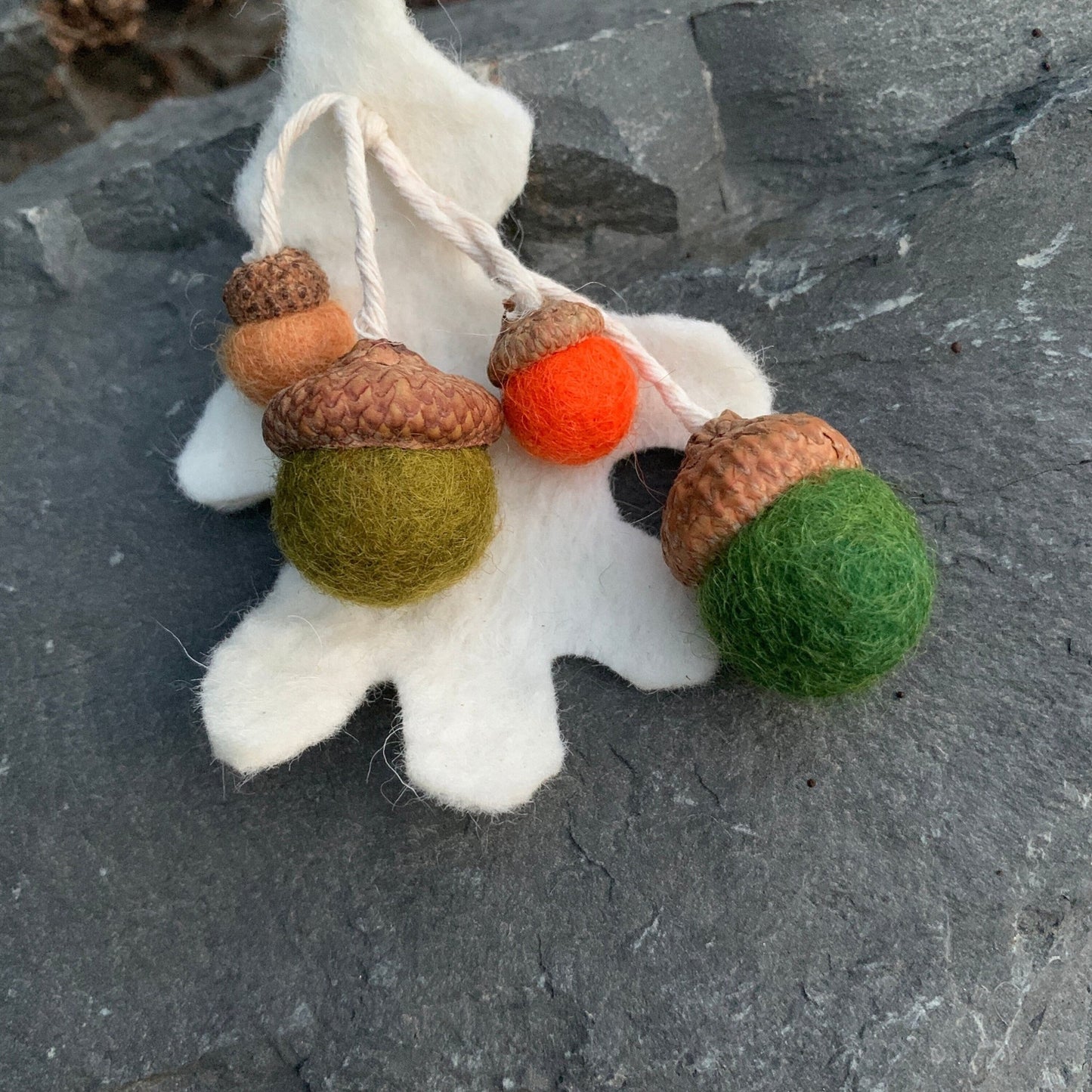 Wool Acorns with Felt Leaves. Fall Decor. Autumn Decor. Woodland Rustic Decorations. Thanksgiving Centerpiece. Small Gift. Housewarming gift - Coral and Vine Co