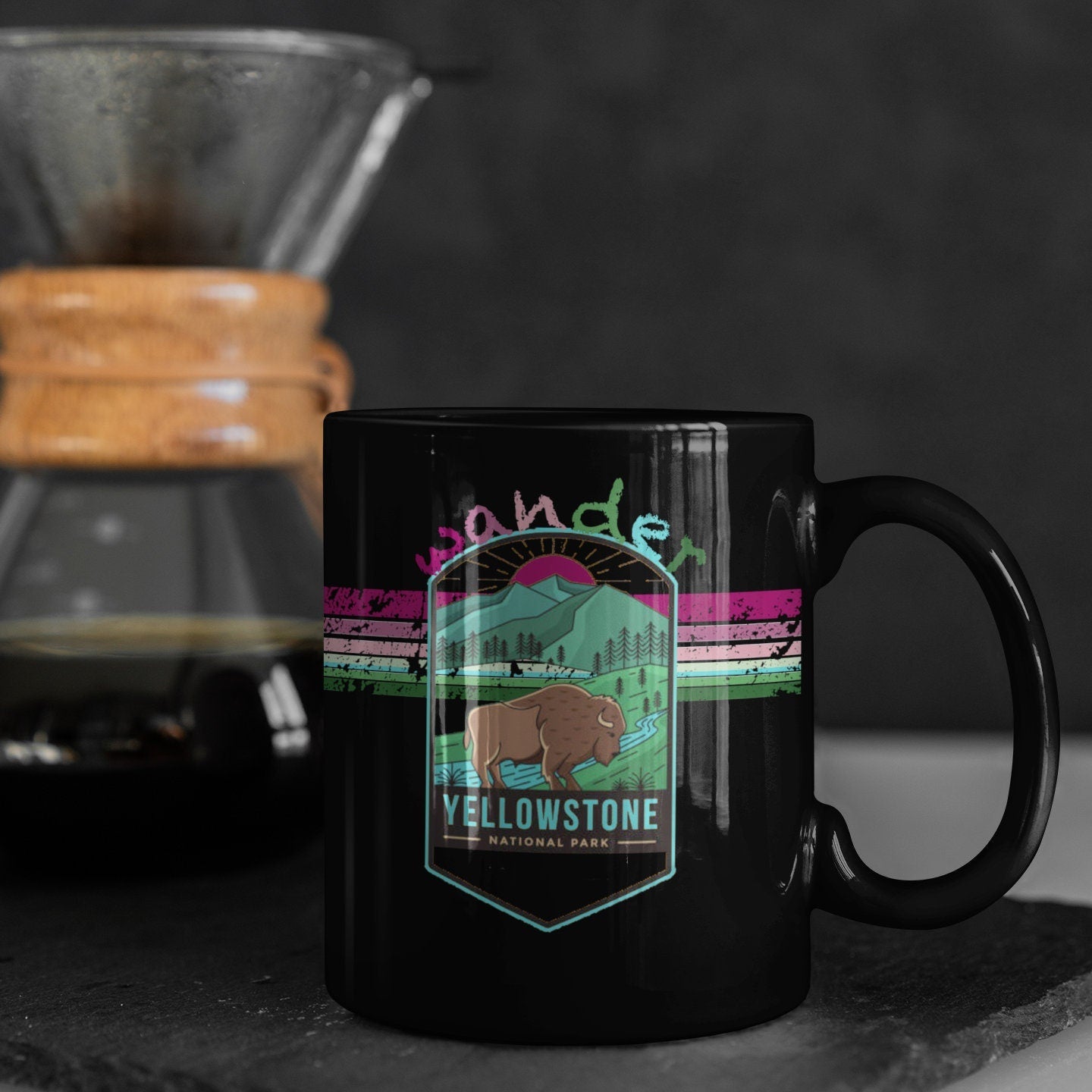 Yellowstone National Park Mug - Wyoming Black Coffee Mug 15oz, Idaho Coffee Mug, Montana Ceramic Mug - Coral and Vine Co